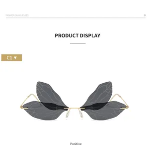 Schicke Schmetterlingsflügel Sonnenbrille Damen, trendige Metallrahmen Gothic Streetwear Brille.