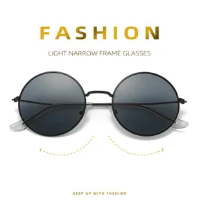 Retro round metal frame sunglasses for men and women, classic small frame sun glasses detail view.
