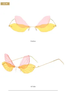 Modische Schmetterlingsflügel rahmenlose Sonnenbrille für Damen, trendige Farbverlauf Streetwear.