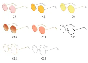 Retro metal round sunglasses with colorful lenses, stylish vintage eyewear for men and women.