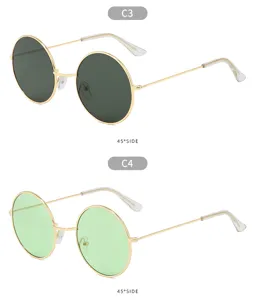 Vintage round metal frame sunglasses for men, stylish retro eyewear with colored lenses.