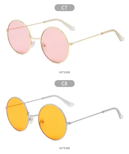 Vintage round metal frame sunglasses with colored lenses for men and women retro eyewear.