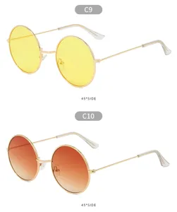 Retro round metal sunglasses for men, vintage colored lens sun glasses detail view.