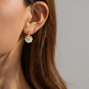 Elegant moissanite diamond stud earrings for women, sparkling round halo gold drop jewelry.