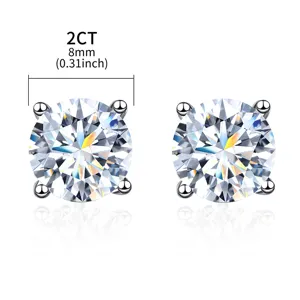 Luxus 925 Sterlingsilber Moissanit Ohrstecker Minimalistisch Rund Vier Krallen Brillantschliff Diamant Ohrringe Für Damen Schmuck