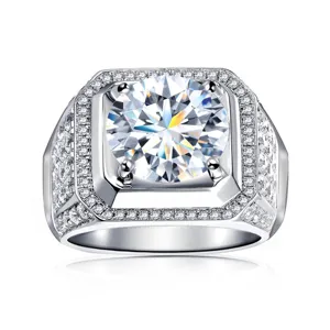 Luxus 5 Karat Moissanit Herren Ring Sterlingsilber Hip Hop Voll Diamant Halo Ring Haupt
