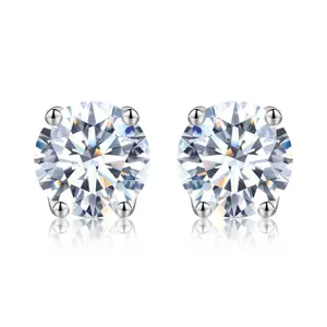 S925 Sterling Silber vier Krappen rund Schliff Zirkonia Solitär Ohrstecker Paar neu