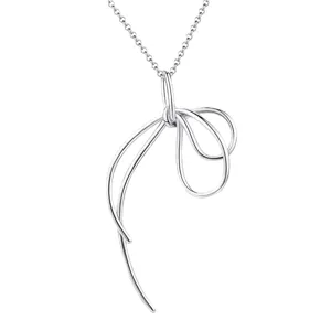 Collier pendentif nœud abstrait minimaliste en argent sterling 925, bijou élégant haut de gamme.