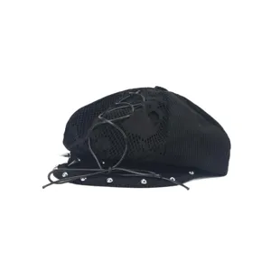 Schwarze Punk Nieten Schnürung Octagonal Hut Gothic Retro coole Damen Baret Mütze