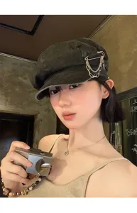 Japanese retro pin summer beret women breathable large head circumference sun protection hat