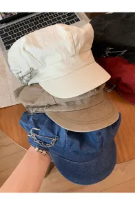 Japanese retro safety pin octagonal hat women breathable sun protection stylish beret cap