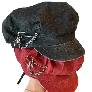 Japanese retro safety pin newsboy cap for women, breathable summer beret, sun protection hat.