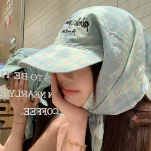 Koreanische Retro grüne Karomütze mit Kopftuch für Damen Sommer Sonnenschutz Baseballcap