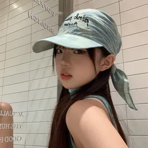 Koreanischer Stil grüne karierte Sonnenschutz Kappe süß cool Mädchen Baseball Cap Sommer