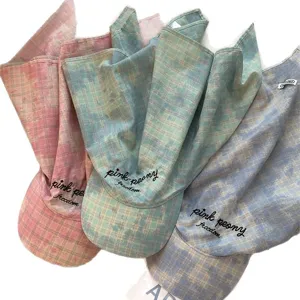Koreanische Vintage Karomütze Sonnenschutz Kappe mit Nackenschutz Baseballmütze