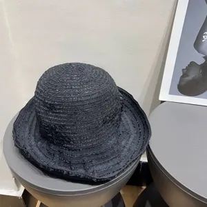Audrey Hepburn style black pleated sun hat, vintage wide brim summer beach bucket hat.