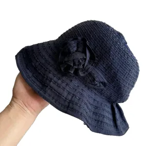Elegant Hepburn style floral bucket hat, vintage wide brim summer sun protection cloth hat.