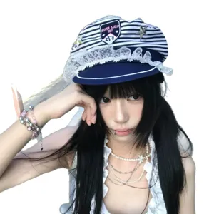 Chapeau marin rayé Y2K japonais mignon cool dentelle étoile à quatre pointes casquette.