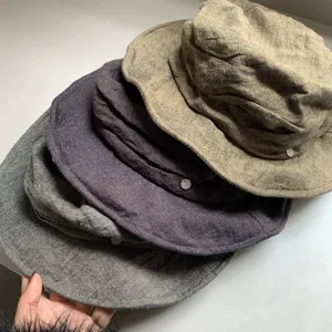Linen pleated bucket hat for women, breathable Japanese style sun hat, foldable casual basin hat.