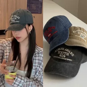 Vintage Washed Cotton Baseball Cap Letter Embroidery Curved Brim Casual Sun Protection Adjustable Dad Hat For Men Women