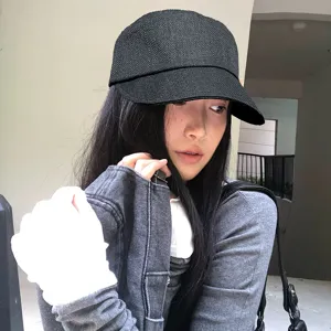 Cappello da Equestre a Top Piatto in Misto Cotone e Lino Casual da Donna Estivo Traspirante Protezione Solare Tinta Unita