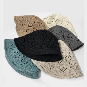Knitted mesh hollow bucket hat summer breathable sun protection casual fisherman hat multi-color