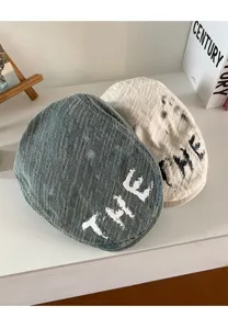 Gewaschene Denim Retro Graffiti Schiebermütze, atmungsaktive modische Damen Barette Mütze stilvoll.