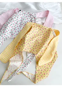 Cute floral bunny ear tie headscarf cap, spring and summer sweet style hair band hat detail.