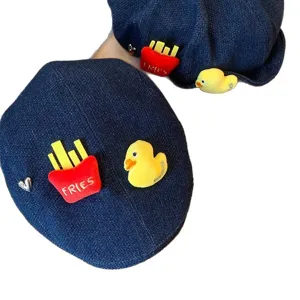 Boina de mezclilla linda con papas fritas divertidas y patito amarillo sombrero mujer