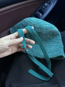 Knitted bucket hat with chin strap, mixed color casual sun protection basin hat detail view