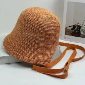 Stylish woven fisherman hat spring summer sun protection large head circumference ribbon hat
