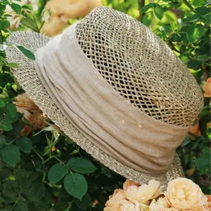 French retro hollow woven straw hat flat top summer beach sun hat stylish womens accessory