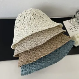 Korean Style Summer Knit Mesh Hollow Bucket Hat Women Breathable Short Brim Dome Sun Protection Casual Basin Hat