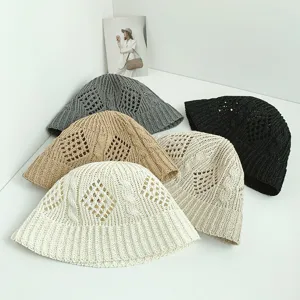 Women's Summer Breathable Hollow-Out Cable Knit Bucket Hat Casual Outdoor Sun Protection Fisherman Basin Hat