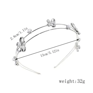 Diadema de mariposa de diamantes de imitación plateada con perlas, accesorio elegante.