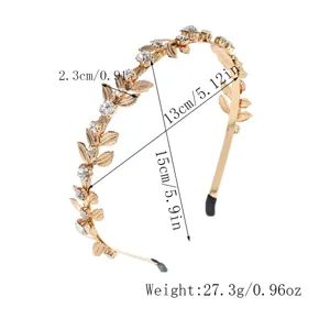 Diadema de hojas de estrás doradas para mujer, elegante banda de pelo para diario.