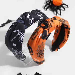 Halloween knotted headband gothic hair band skull pumpkin spider web fashion hair accessories