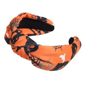 Halloween knotted headband orange spider web pumpkin hair hoop gothic style fashion accessory