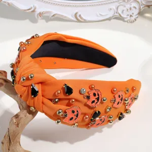 Halloween pumpkin rhinestone ghost knotted headband fashion orange hair accessory detail