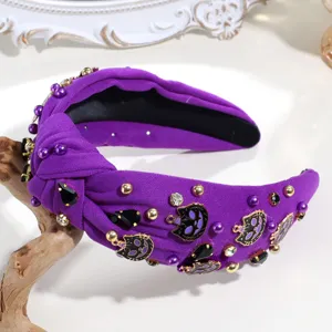 Halloween purple rhinestone wide knotted headband spooky ghost pumpkin devil hair hoop accessory
