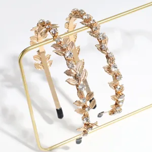 Diadema hojas diamantes imitación dorada elegante accesorio cabello dulce uso diario.