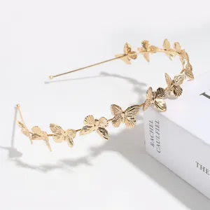 Diadema de mariposa de metal dorado, elegante accesorio de pelo estilo hada para fiesta y uso.