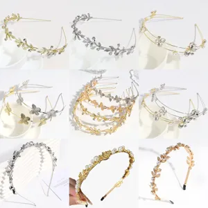 Diadema de Aleación con Hojas Mariposa de Strass Dulce para Mujer Elegante Diadema de Perlas Artificiales Galvanizado Fiesta
