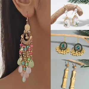 Bohemian tassel earrings set featuring beads, shell and bamboo styles for women fashion jewelry.