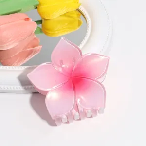 Exquisites Detailbild der rosa Farbverlauf Blumen Haarklammer, süßes Haaraccessoire für Alltag