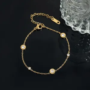 Gold stainless steel Roman numeral rhinestone bracelet detail view, elegant jewelry accessory.