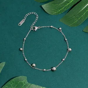Silver tone metal bead chain bracelet simple style versatile jewelry fashion accessory detail view