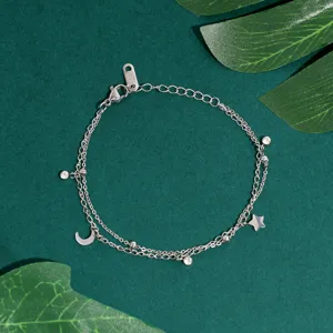 Silver double layer star moon bracelet rhinestone charm jewelry aesthetic gift for women