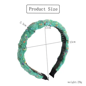 Green braided fabric headband with velvet texture, casual hair accessory for women and girls.