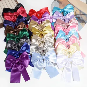 Vintage Satin Bow Hair Clip With Long Streamer For Women Retro Large Ribbon Bowknot Duckbill Clip Fashion Hair Accessories For Girls